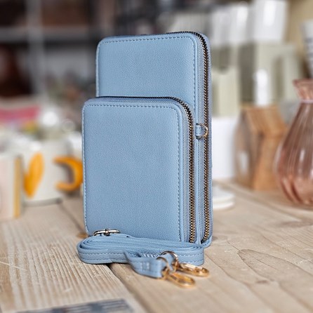 Cross Body Double-Zipped Mobile Phone Bag in Light Blue Gifts For Women Handbags And Accessory Gifts  Double-Zipped Mobile Phone Bag in Light Blue