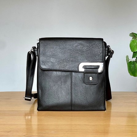 Cross Body Press Stud Bag in Black Gifts For Women Handbags And Accessory Gifts Cross Body Bags Silver Press Stud Bag in Black Long Str