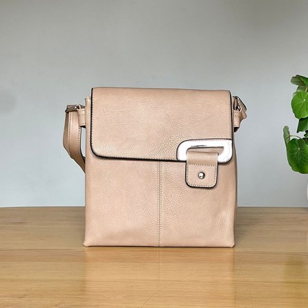 Cross Body Press Stud Bag in Khaki Gifts For Women Handbags And Accessory Gifts Cross Body Bags Silver Press Stud Bag in Khaki