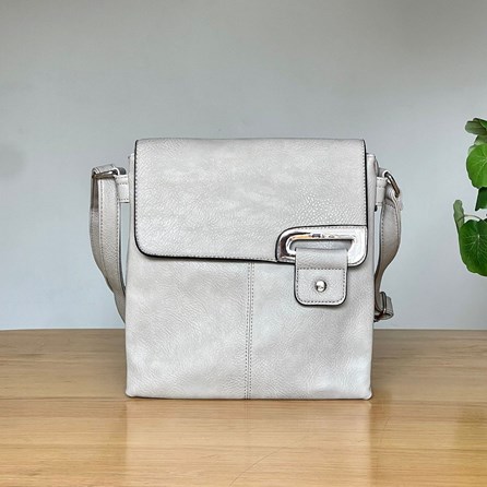 Cross Body Press Stud Bag in Light Grey Gifts For Women Handbags And Accessory Gifts Cross Body Bags Silver Press Stud Bag in Light Grey