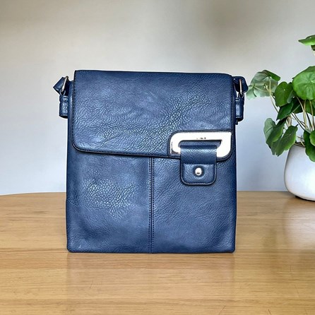Cross Body Press Stud Bag in Navy Blue Gifts For Women Handbags And Accessory Gifts Cross Body Bags Silver Press Stud Bag in Navy Blue