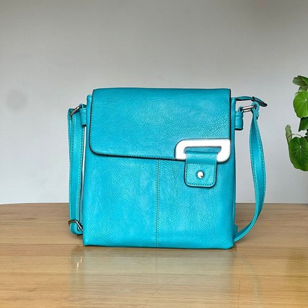 Cross Body Press Stud Bag in Teal Gifts For Women Handbags And Accessory Gifts Cross Body Bags Silver Press Stud Bag in Teal