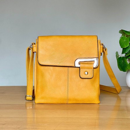 Cross Body Press Stud Bag in Yellow Gifts For Women Handbags And Accessory Gifts Cross Body Bags Silver Press Stud Bag in Yellow