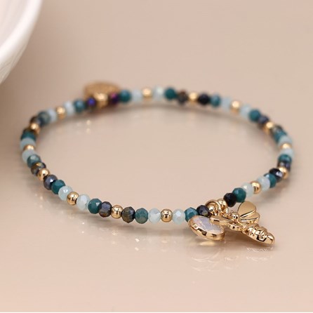 Crystal Bead Bracelet with Bee Charm and Round Crystal Crystal Bead Bracelet with Bee Charm and Round Crystal