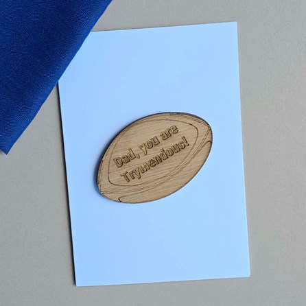 'Dad, You Are Trymendous!' Rugby Ball Token and Card Father's Day Cards Wooden Handmade Sentiment Token Cards Keepsake Gifts Birthday Cards Rugby Lovers