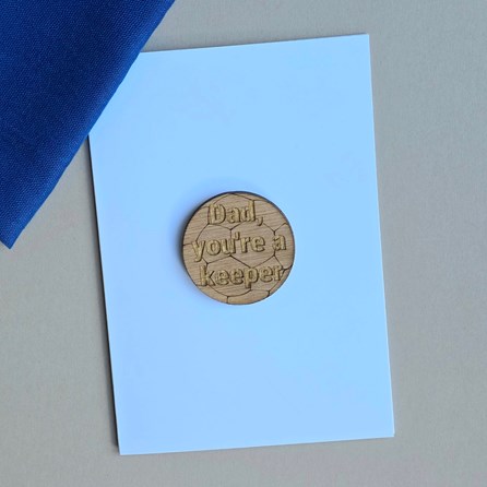 'Dad, You're A Keeper' Wooden Football Token and Card Father's Day Cards Wooden Handmade Sentiment Token Cards Keepsake Gifts Birthday Cards Football
