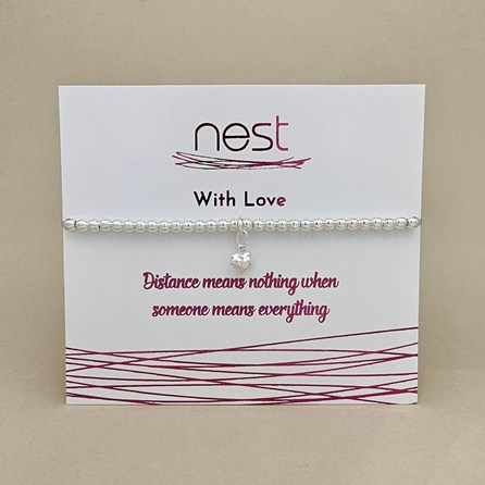 'Distance Means Nothing...' Beaded Charm Bracelet Beaded Bracelet Carded Bracelet Sentiment Distance means nothing Heart Silver Plated Jewellery