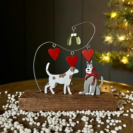 Dogs and Hearts on Block Christmas Decoration Christmas Table Decorations Festive Metal Decoration Standing Block Dogs And Hearts Shoeless Joe