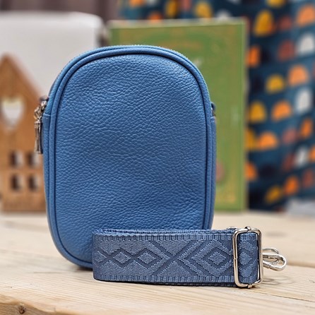 Double Zip Cross Body Bag in Denim Blue Gifts For Women Handbags And Accessory Gifts Double Zip Cross Body Bag Wide Fabric Strap