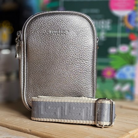 Double Zip Cross Body Bag in Silver Grey Gifts For Women Handbags And Accessory Gifts Double Zip Cross Body Bag in Silver Grey Wide Strap