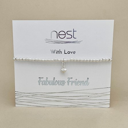 'Fabulous Friend' Beaded Charm Bracelet Beaded Bracelet Carded Bracelet Sentiment Fabulous Friend Heart Silver Plated Jewellery