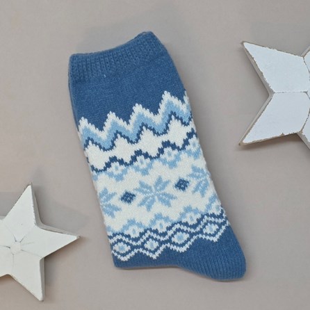 Fair Isle Patterned Socks in Blue Warm Super Soft Thick Winter Socks Fair Isle Design Bed Socks Gifts For Women