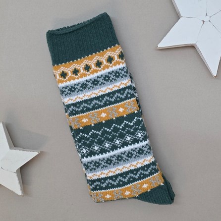Fair Isle Socks in Green and Mustard Yellow Warm Winter Long Socks Gifts For Men Gifts For Women Clothing Accessories Fair Isle Socks Green