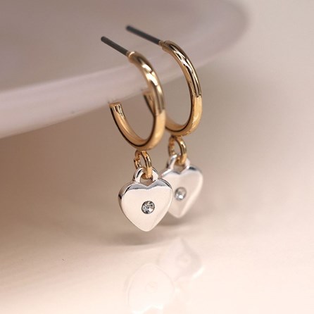 Faux Gold Open Hoop Heart Earrings with Mini Crystal Faux Gold Open Hoop Heart Earrings with Mini Crystal