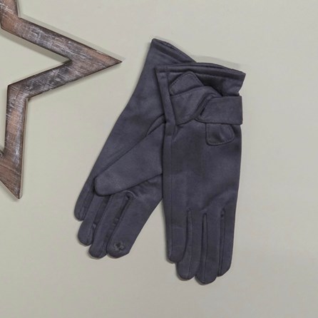 Faux Suede Gloves with Twist Detail in Grey Faux Suede Gloves with Twist Detail in Grey