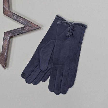 Faux Suede Touch Screen Button Gloves in Dark Grey Faux Suede Touch Screen Button Gloves in Dark Grey