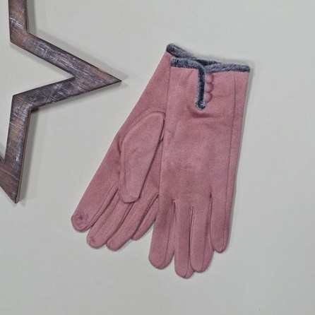 Faux Suede Touch Screen Button Gloves in Dusky Pink Faux Suede Touch Screen Button Gloves in Dusky Pink