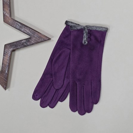 Faux Suede Touch Screen Button Gloves in Purple Faux Suede Touch Screen Button Gloves in Purple