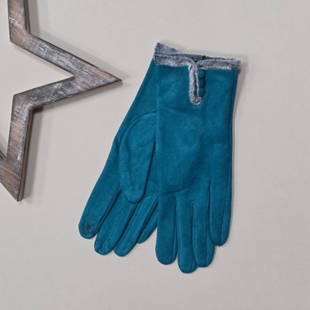 Faux Suede Touch Screen Button Gloves in Teal Faux Suede Touch Screen Button Gloves in Teal
