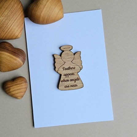 'Feathers Appear...' Pocket Token and Card Wooden Sentiment Token Wooden Keepsake Gift Sentiment Gifts Sentiment Greetings Card