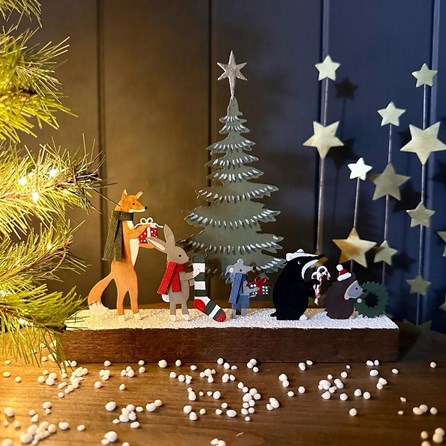 Festive Animal Procession Christmas Decoration on Block Festive Animal Procession Christmas Decoration on Block