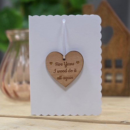 Five Years...Do It All Again' Hanging Heart and Card Wedding Anniversary Greetings Card Wedding Anniversary Gifts 5th Wedding Anniversary
