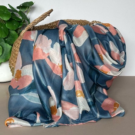 Floral Pattern Scarf in Denim Blue Gifts For Women Scarves And Accessories Floral Pattern Scarf in Denim Blue Super Soft