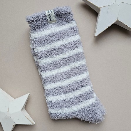 Fluffy Stripes Socks in Grey Warm Fluffy Snuggly Socks Gifts For Women Valentines Gifts Birthday Gifts Clothing Gifts