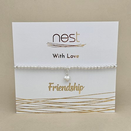 'Friendship' Beaded Charm Bracelet Beaded Bracelet Carded Bracelet Sentiment Friendship Heart Silver Plated Jewellery