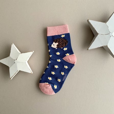 Girls Bamboo Hedgehogs & Daisies Socks in Navy 2-3 Years Girls Bamboo Hedgehogs & Daisies Socks in Navy 2-3 Years