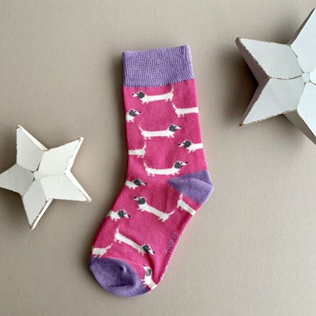 Girls Bamboo Sausage Dogs Socks in Bright Pink 4-6 Years Girls Bamboo Sausage Dogs Socks in Bright Pink 4-6 Years