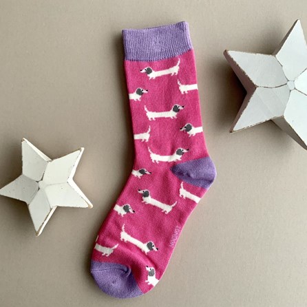 Girls Bamboo Sausage Dogs Socks in Bright Pink 7-9 Years Girls Bamboo Sausage Dogs Socks in Bright Pink 7-9 Years