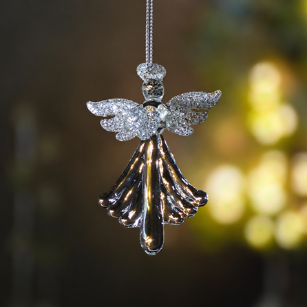 Glass Angel with Glitter Wings Hanging Christmas Decoration