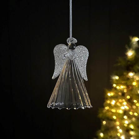 Glass Angel With Silvery Wings Christmas Decoration Christmas Gifts Christmas Decorations Festive Homeware Glass Ornaments Glass Angel