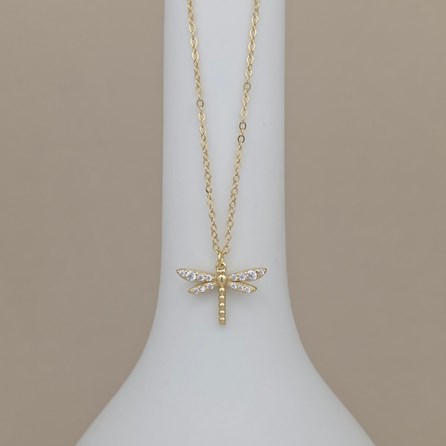 Gold Plated Sterling Silver CZ Stone Jewellery Insect Necklace Sparkly Dragonfly Pendant