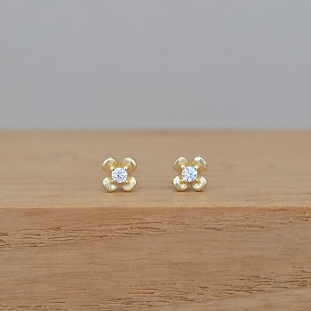Gold-Plated and CZ Mini Flower Stud Earrings Sterling Silver Gold Plated Mini Flower Stud earrings with Cubic Zirconia Stone Gifts For Her