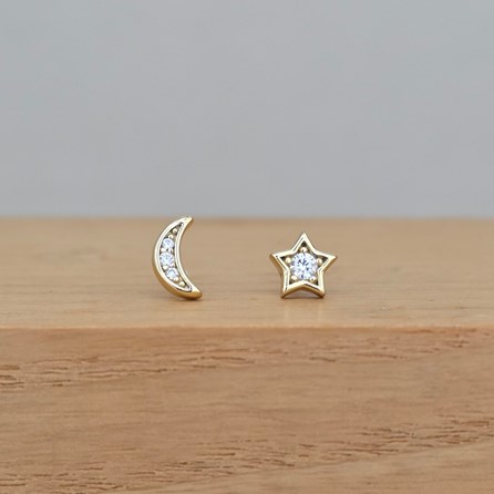 Gold-Plated and CZ Star and Moon Stud Earrings Sterling Silver Gold Plated Moon Star Earrings Studs Jewellery Cubic Zirconia Stone