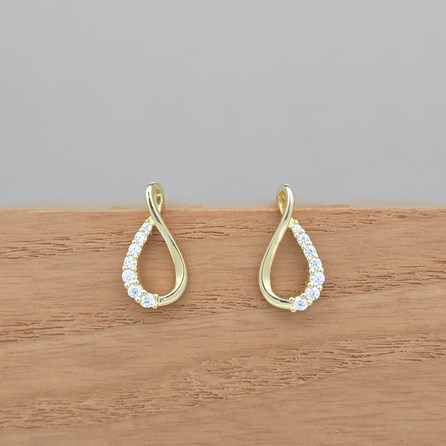 Gold-Plated and CZ Teardrop Twist Stud Earrings Sterling Silver Gold Plated Jewellery Teardrop Earrings CZ Stone Drop Earrings Gifts For Her