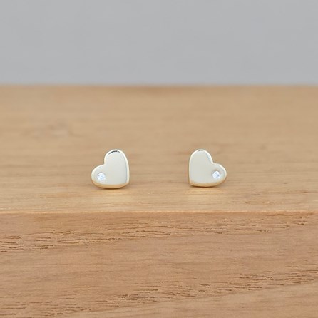 Gold-Plated Flat Heart with CZ Stud Earrings Sterling Silver Gold Plated Jewellery Heart Earrings Wedding Jewellery Bridal Jewellery