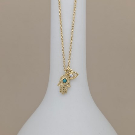 Sterling Silver Evil Eye Necklace Pendant Blue Turquoise Stone Gifts For Her Gold Plated