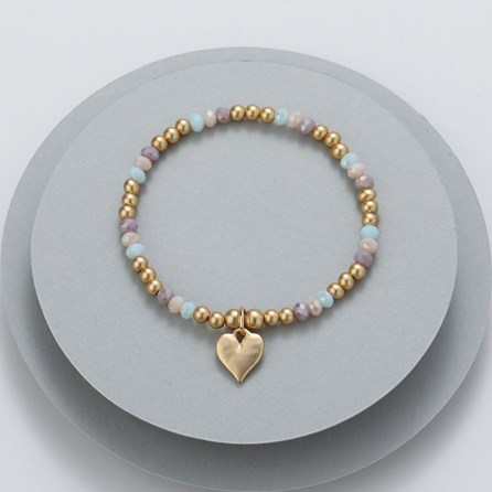 Gold Plated and Crystal Bracelet Hammered Heart Charm Gold Plated and Crystal Bracelet Hammered Heart Charm