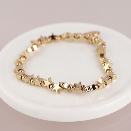 Golden Polished Stars Bead Bracelet Silver Plated Costume Fashion Jewellery Mother's Day Gifts Gold Star Beads