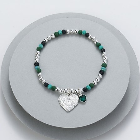 Green Crystal Silver Plated Bracelet Twin Heart Charms Green Crystal Silver Plated Bracelet Twin Heart Charms