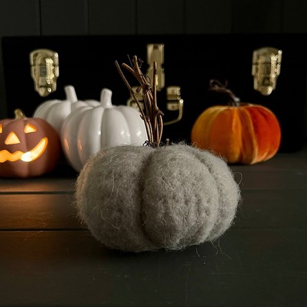 Grey Wool Pumpkin With Twiggy Stems Grey Wool Pumpkin With Twiggy Stems