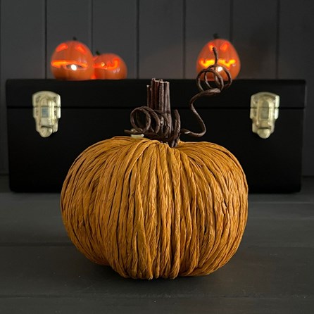 Handmade Orange Straw Pumpkin with Decorative Stalk Handmade Orange Straw Pumpkin with Decorative Stalk