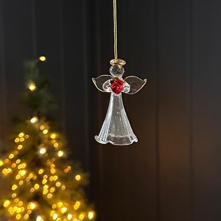 Hanging Glass Angel Decoration with Red Heart Hanging Glass Angel Decoration with Red Heart