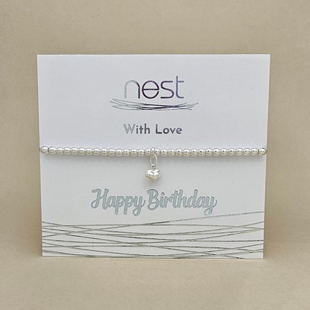 'Happy Birthday' Beaded Charm Bracelet Beaded Bracelet Carded Bracelet Sentiment Happy Birthday Heart Silver Plated Jewellery