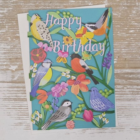'Happy Birthday' Birdhaven Lasercut Card Stunning Unique Birds Birthday Card Lasercut Greetings Card Flowers Floral