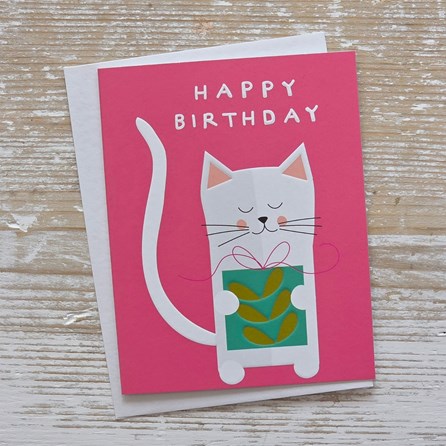 'Happy Birthday' Cat Card Bright Colourful Greetings Card Children Happy Birthday Cat Card