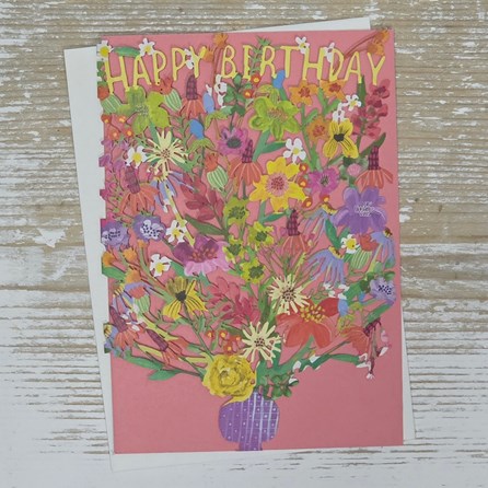 'Happy Birthday' Vase of Blooms Lasercut Card Stunning Unique Birthday Card Lasercut Greetings Card Flowers Floral